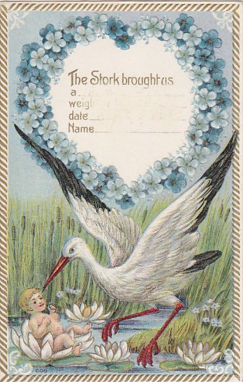Stork With Baby 1910