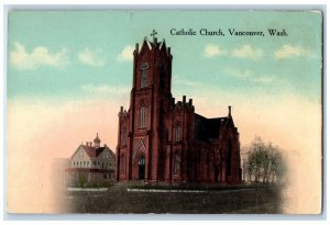 c1910 Exterior View Catholic Church Building Vancouver Washington WA Postcard