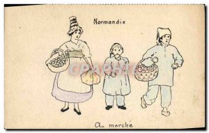 Old Postcard Fancy (drawing hand) In Normandy Woman walking Foklore