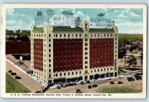 1940 Kansas City Missouri Postcard USA Training Detachment Sworney Auto Tractor