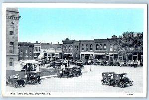 c1940 Bolivar Missouri Vintage Postcard West Side Square Classic Cars Building
