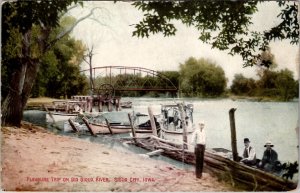 Sioux City Iowa People Boats Old Bridge on Big Sioux River Unposted Postcard X7