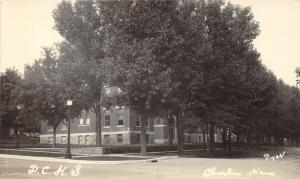 Oberlin Kansas~Decatur Community High School~Big Trees in Front~1930s RPPC