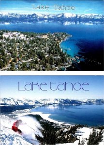 2~4X6 Postcards Lake Tahoe, NV Nevada CRYSTAL BAY/Hotel & Homes & SKIER/Skiing