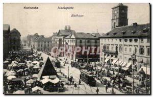 Old Postcard Karlsruhe Rathaus Marktplatz