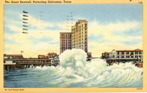 Postcaed Early View of The Great Seawall, protecting Galveston, TX.  L2