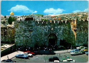 VINTAGE CONTINENTAL SIZE POSTCARD (PRE-1967) DAMASCUS GATE AT JERUSALEM JORDAN