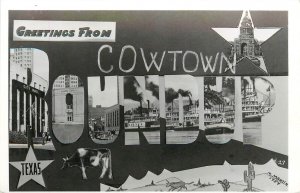 RPPC Postcard Large Letter Greeteing Cowtown Roundup Fort Worth TX 1950's