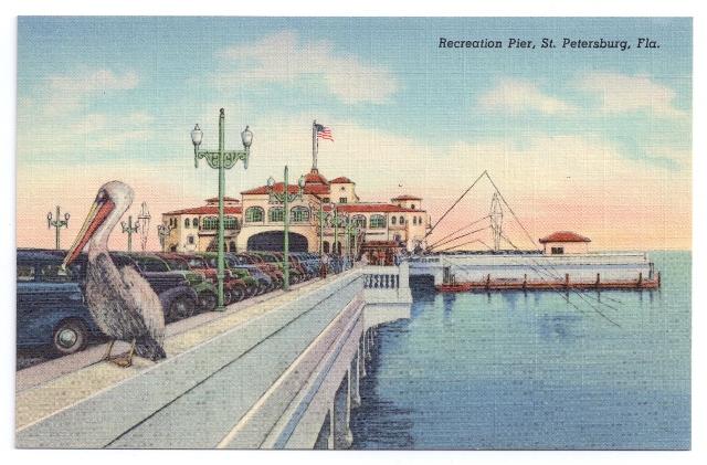 St Petersburg Florida Recreation Pier Pelican Curteich Linen 1939 FL Postcard