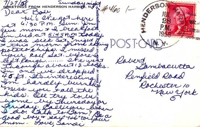 Greetings from Henderson Harbor NY, New York - Sailing - Sailboats - pm 1958