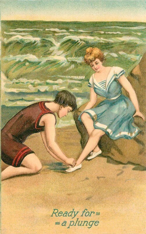 C-1910 Beach Bathing Romance Embossed Beach shore Postcard 22-7520 