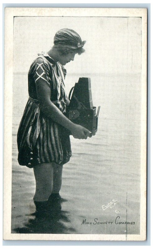 c1910's Mack Sennett Comedies Woman On Beach Camera Evans LA Exhibit Arcade Card