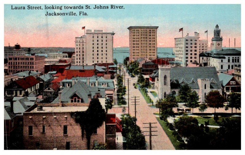 Florida  Jacksonville , Laura Street, Aerial view towards St.Johns river