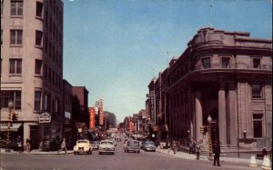 Sherbrooke Quebec Street Scene Car Traffic Light Vintage Postcard