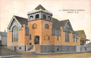 Minot North Dakota Presbyterian Church Street View Antique Postcard K82128