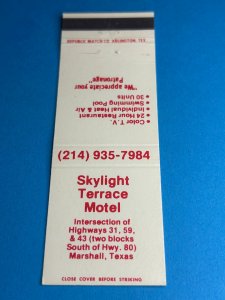 Vintage Matchbook Cover Skylight Terrace Motel Marshall, Texas MB161