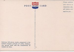 United Air Lines Issued UA, Man & Woman Dining Airplane 1965, Food, Airline