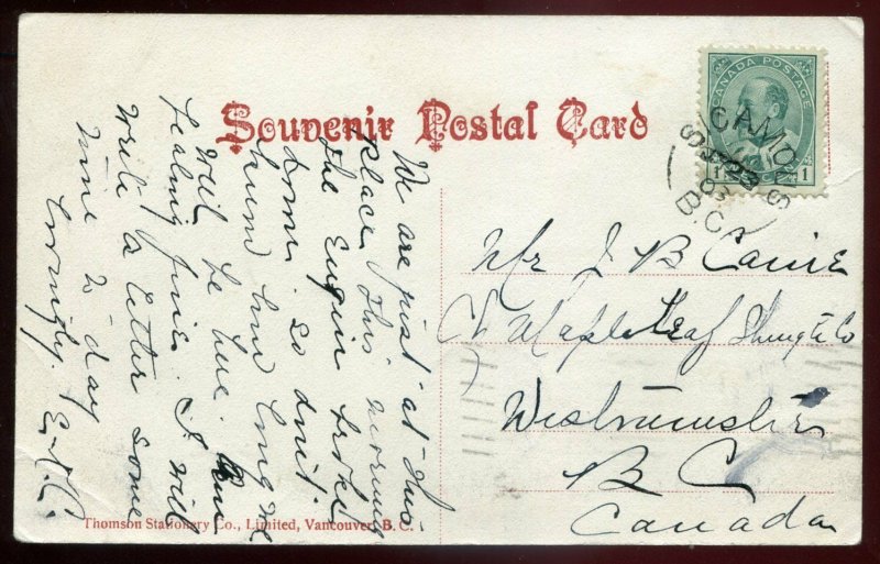 1321 - SICAMOUS BC 1908 Train Station. Hotel & Lake. Broken Circle by Thomson