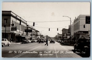 Grants Pass OR Postcard RPPC Photo At H St. Intersection On South Sixth St. Cars