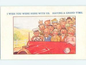 Bamforth comic LARGE GROUP OF PEOPLE IN ONE CAR HL3095