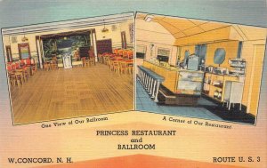 PRINCESS RESTAURANT & BALLROOM WEST CONCORD NEW HAMPSHIRE POSTCARD (c. 1940s)