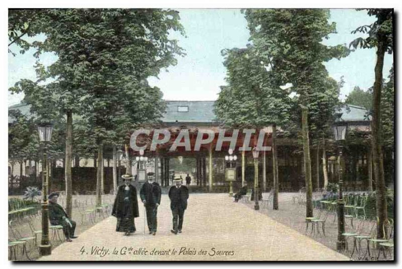 Old Postcard Vichy Grande Allee front of the Palais des Sources