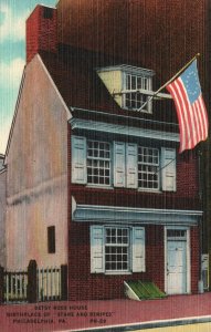 Vintage Postcard 1930's Betsy Ross House Stars and Stripes Philadelphia PA