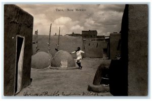 c1918 Pueblo Native Indian Village Woman Ovens Taos NM RPPC Photo Postcard