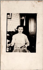 Odd Orb or Formation Illinois Darling Girl Leola Plaid Dress Photo Postcard A30
