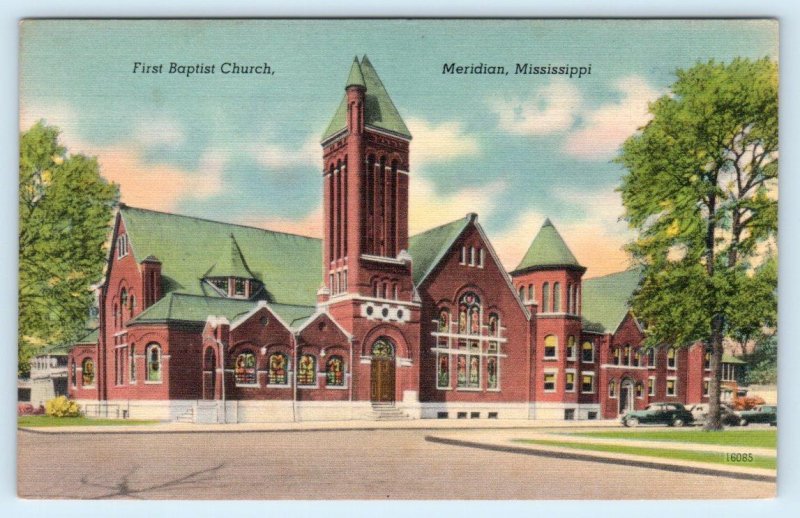 3 Postcards MERIDIAN, Mississippi MS ~ Baptist Church, City Hall, Post Office