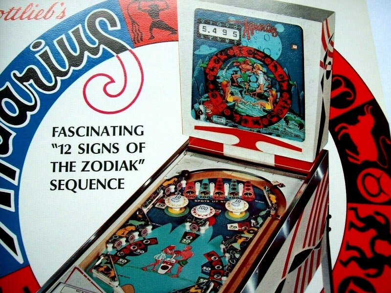 Aquarius Pinball Flyer Original NOS 1970 Art Zodiac Horoscope 8.5 x 11 Retro Mod