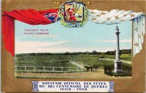 Monument Wolfe Plaines D' Abraham Quebec QC Patriotic Ter-Centenary Postcard F55