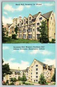 Bloomington IN~Beech & Sycamore Halls For Women~Indiana University~Vtg Linen PC