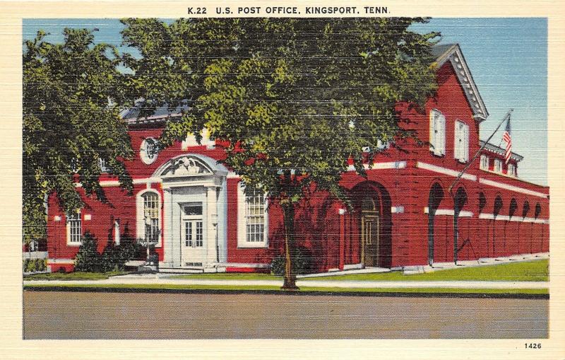 Kingsport Tennessee~US Post Office~Info on Back~1940s Postcard