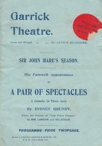 John Hare Farewell A Pair Of Spectacles Comedy Old Theatre Programme