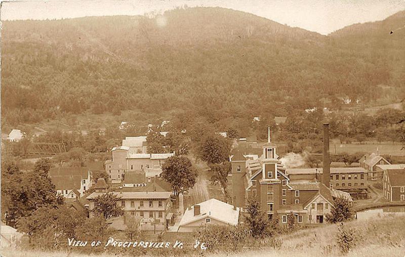 Proctorsville VT Birds Eye Town View RPPC Postcard