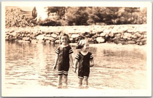Two Little Girls On The Beach Holding Hands Bayville Maryland Postcard