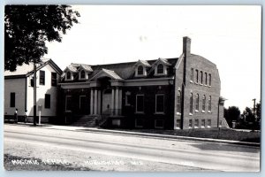 Mukwonago Wisconsin WI Postcard RPPC Photo Masonic Temple Scene Street c1940's