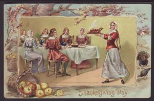 Thanksgiving Day,Pilgrims at Dinner,Tuck's Postcard