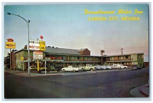 Carson City Nevada NV Postcard Downtowner Motor Inn Building Classic Cars c1960