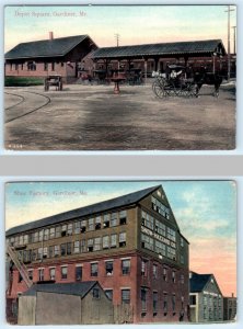 2 Postcards GARDINER, Maine ME ~ Railroad DEPOT SQUARE & SHOE FACTORY 1911