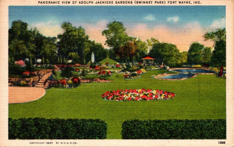 Indiana Fort Wayne Swinney Park Panoramic View Of Adolph Jaenicke Gardens 1945