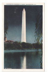 Washington Monument At Night, Washington DC, Vintage Postcard