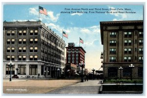 c1910 First Avenue North Third Street National Bank Great Falls Montana Postcard