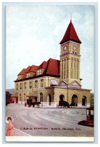 c1910 CB & Q Station Rock Island Illinois IL Unposted Antique Postcard