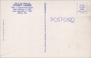 Sidney Lanier Macon Georgia Vintage Postcard C090
