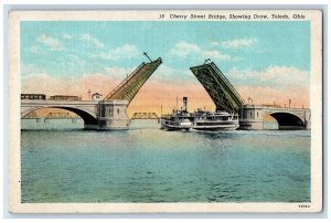 1939 Cherry Street Bridge Showing Draw Toledo Ohio OH Vintage Antique Postcard 
