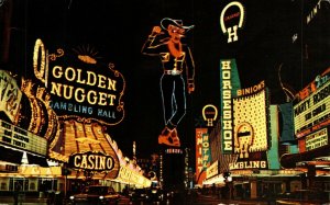 USA Fremont Street At Night Las Vegas Nevada Chrome Postcard 08.56