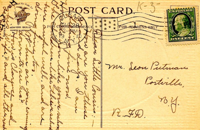 Greeting - Easter.  (dressed rabbit & chick)