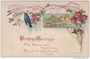 Birthday Greetings, Pink Ribbon and roses, Country Scene, Blue Jay, 00-10s